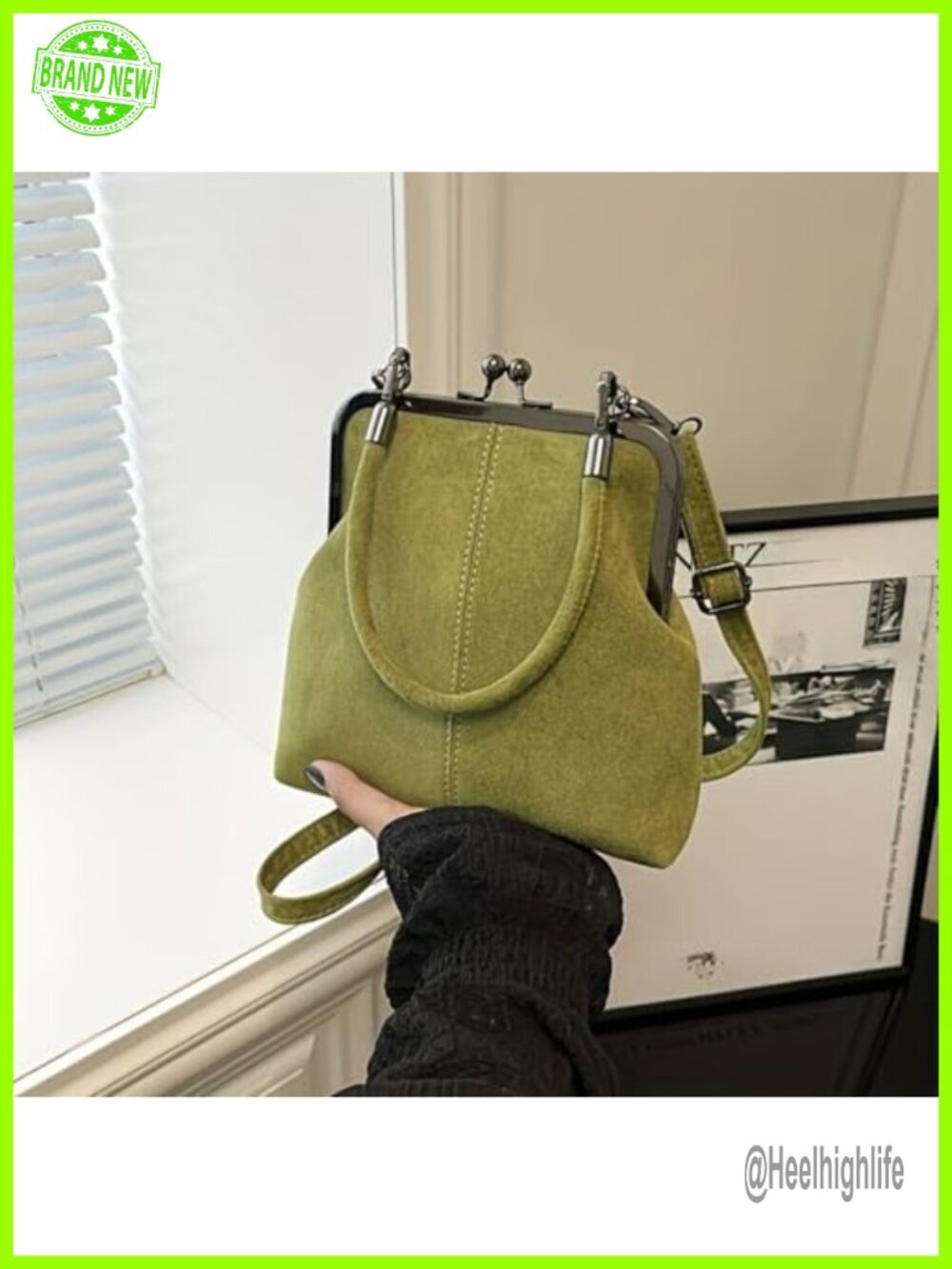 Vintage Kiss Lock Handbag Retro Crossbody Adjustable Strap Doctor Bag Style